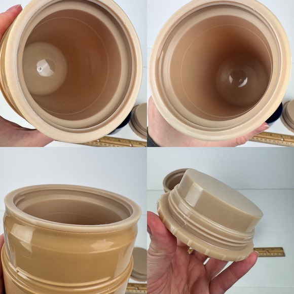 Vtg Aladdin Plastic Travel Thermos Tan Blue Pint Wide Mouth Decor Upcycle READ - Picture 7 of 11